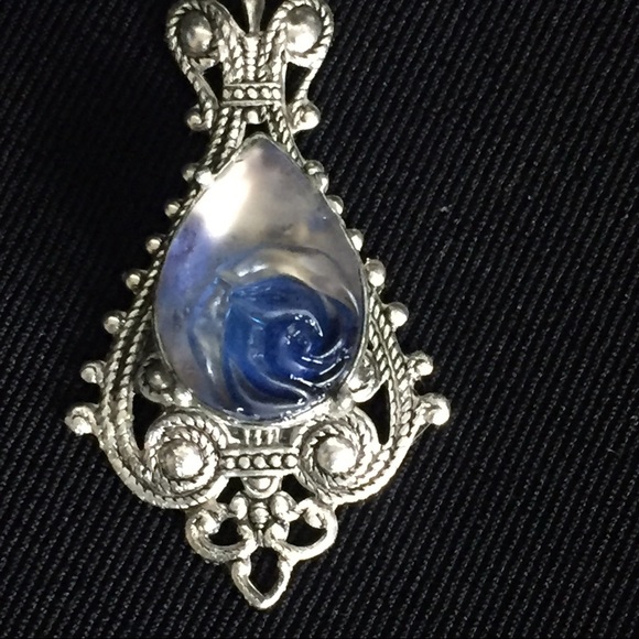Jewelry - Blue Rose Teardrop Filagree Pendant